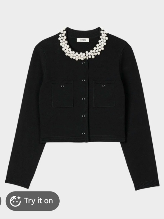 Sandro Tops - Sandro Black Cardigan with Pearl Collar